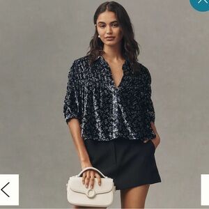 The Leandra Velvet Shirred Yoke Blouse by Maeve